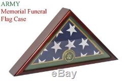 Wood Framed US Army Funeral Burial Veteran Flag Display Case Box With Medallion