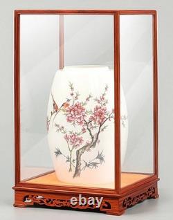 Wood Glass Doll Display Case Artwork Jewelry Statue Figure Dust Protect Cover