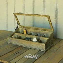 Wood Glass Tabletop Display Case Cubby Divided Rustic