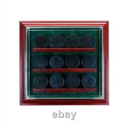 Wood Hockey Puck Cabinet Display Case with UV Protected Glass up to 12 Pucks