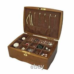 Wood Jewelry Box Storage Organizer Case With Lock Retro Multi Layer Girls Gift