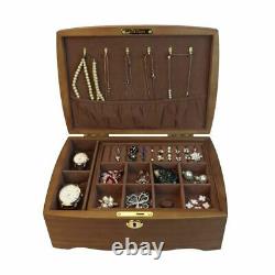 Wood Jewelry Box Storage Organizer Case With Lock Retro Multi Layer Girls Gift