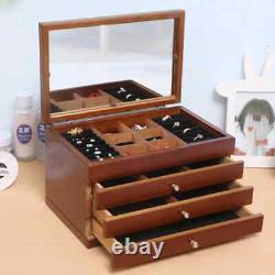 Wood Jewelry Organizer Box Necklace Bracelet Earring Drawer Display Storage