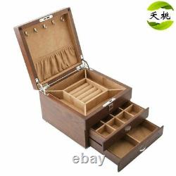 Wood Multi Layer Jewelry Box Storage Organizer Case With Lock Elm Large Vintage