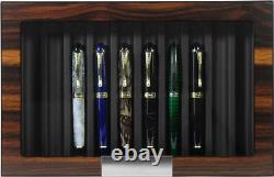 Wood Pen Display Box 10 Pen Organizer Box Glass Top Lid Case Storage Box Ebony