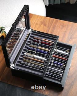 Wood Pen Display case 24 Slot Fountain Pen Box Storage Organizer with Drawer