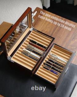 Wood Pen Display case 24 Slot Fountain Pen Box Storage Organizer with Drawer
