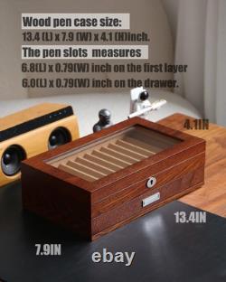 Wood Pen Display case 24 Slot Fountain Pen Box Storage Organizer with Drawer