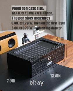 Wood Pen Display case 24 Slot Fountain Pen Box Storage Organizer with Drawer