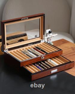Wood Pen Display case 24 Slot Fountain Pen Box Storage Organizer with Drawer