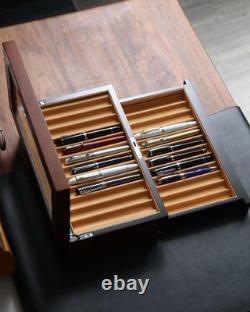 Wood Pen Display case 24 Slot Fountain Pen Box Storage Organizer with Drawer