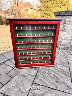 Wood Wall Mount GOLF BALL DISPLAY CASE CABINET Holds 63 Golf Balls withTees