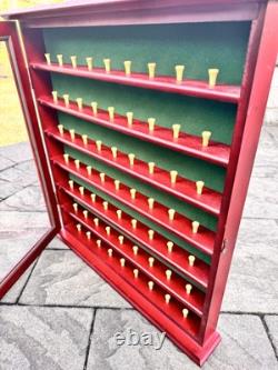 Wood Wall Mount GOLF BALL DISPLAY CASE CABINET Holds 63 Golf Balls withTees