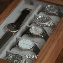 Wood Watch Box Glass Top Display Case for 6/10 Luxury Wristwatches Solid Walnut
