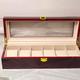 Wood Watch Storage Box With Glass Display Lid, 6 Slots, Brown/red