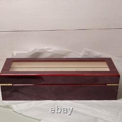 Wood Watch Storage Box with Glass Display Lid, 6 Slots, Brown/Red