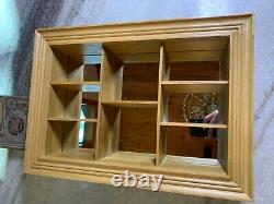 Wood Wooden Glass Wall Hung Display Case Shadow Box Mirror Mirrored Shelf