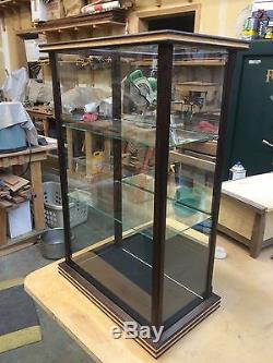 Wood and Glass Model Case/Curio/- Peruvian Walnut w Oak Inlays