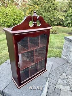 Wood and Glass Wall Display Case Curio Cabinet Mirrored Back H24xW15xD6