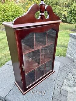 Wood and Glass Wall Display Case Curio Cabinet Mirrored Back H24xW15xD6