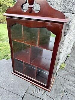 Wood and Glass Wall Display Case Curio Cabinet Mirrored Back H24xW15xD6