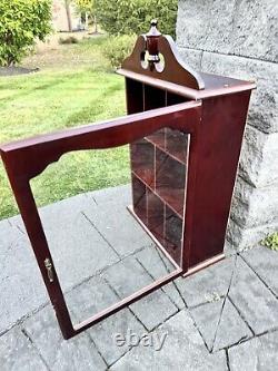 Wood and Glass Wall Display Case Curio Cabinet Mirrored Back H24xW15xD6