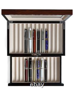 Wood pen display case 24 slot Fountain pen Box storage Organizer with drawer