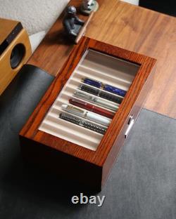 Wood pen display case 24 slot Fountain pen Box storage Organizer with drawer