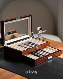 Wood pen display case 24 slot Fountain pen Box storage Organizer with drawer