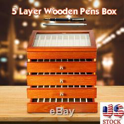 Wooden 50 Pens Box 5 Layer Fountain Pen Display Storage Organize Case Collector