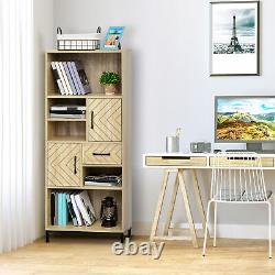 Wooden Bookcase With Door Cabinets, Drawer, Open Compartments, Study Display Shelf