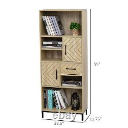 Wooden Bookcase With Door Cabinets, Drawer, Open Compartments, Study Display Shelf