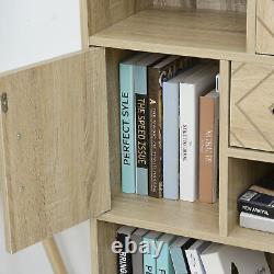 Wooden Bookcase With Door Cabinets, Drawer, Open Compartments, Study Display Shelf