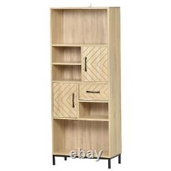 Wooden Bookcase With Door Cabinets, Drawer, Open Compartments, Study Display Shelf