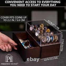 Wooden Challenge Coin Display Case with Clear Cover Medium Military Coin