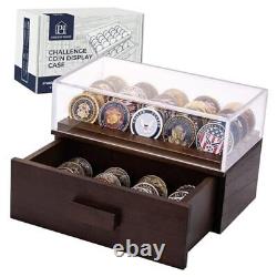Wooden Challenge Coin Display Case with Clear Cover Medium Military Coin