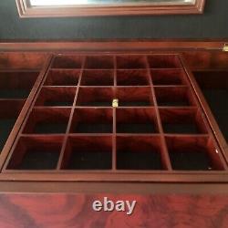 Wooden Hinged Jewelry box Lift Out Trays Lined Compartments Rings Bracelets Etc