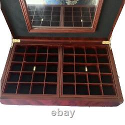 Wooden Hinged Jewelry box Lift Out Trays Lined Compartments Rings Bracelets Etc