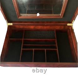 Wooden Hinged Jewelry box Lift Out Trays Lined Compartments Rings Bracelets Etc