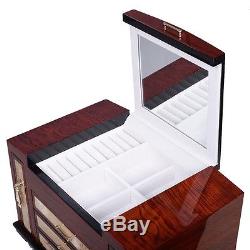 Wooden Jewelry Case 4 Layers With3 Drawer Storage Box Organizer Display Christmas