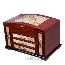 Wooden Jewelry Case 4 Layers With3 Drawer Storage Box Organizer Display Christmas