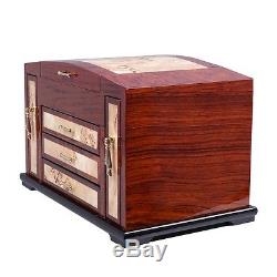 Wooden Jewelry Case 4 Layers With3 Drawer Storage Box Organizer Display Christmas