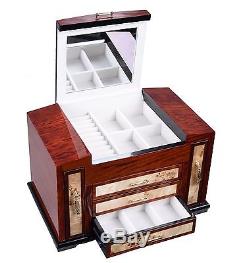 Wooden Jewelry Case 4 Layers With3 Drawer Storage Box Organizer Display Christmas