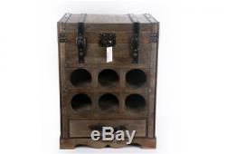 Wooden Storage Chest Vintage Antique Display Straps Case 6 Wine Bottle Rack