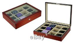 Wooden Tie Box Cherry Wood Belts Men 12 Ties Storage Case Display Organiser 27