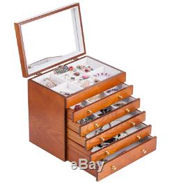 Wooden Vintage Large Jewellery Box Bracelet Rings Storage Organiser Display Case