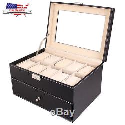 Wooden Watch Mens Storage Box 20 Display Case Organizer Glass Ktaxon ORIGINAL