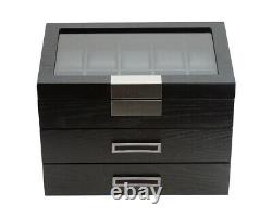 Wrist Watch Oak Wood Storage Display Box Display Case Chest Cabinet 30 Watches