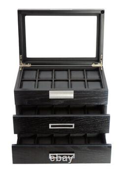 Wrist Watch Oak Wood Storage Display Box Display Case Chest Cabinet 30 Watches