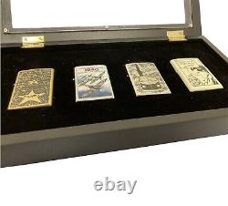 Zippo Lighter Display Case + 4 Lighters Collectables Smoking Supplies Gift NEW